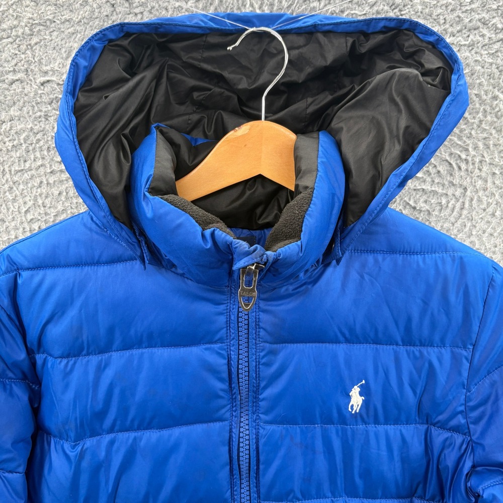 Polo Ralph Lauren Puffer Jacket Kids Size M 10-12 Blue Hooded Quilted Coat